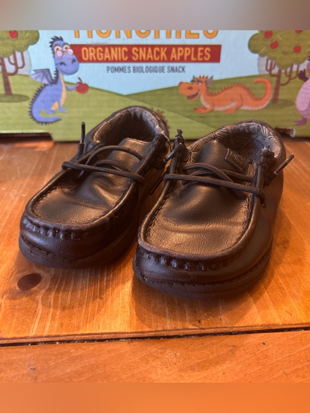 Hey Dude kids Wally youth mono leather slip on shoes black td 11